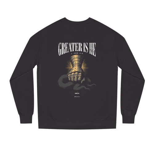 Greater Is He Crewneck back print — NaskiCo Christian streetwear