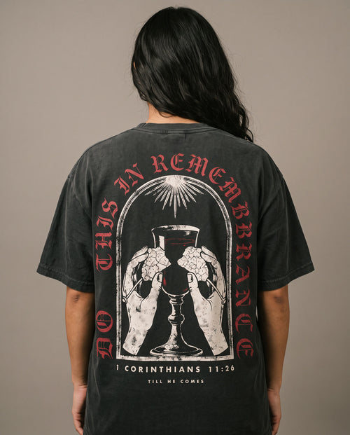 Do This In Remembrance Front-Print Tee worn