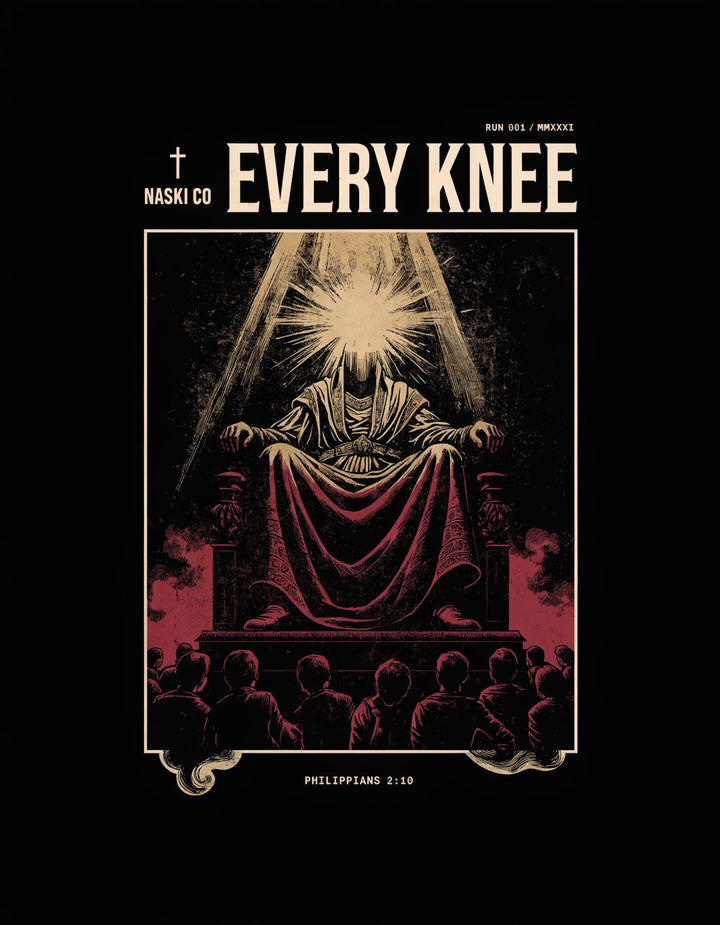 Every Knee — NaskiCo Christian scripture tee & wall art, Phil 2:10
