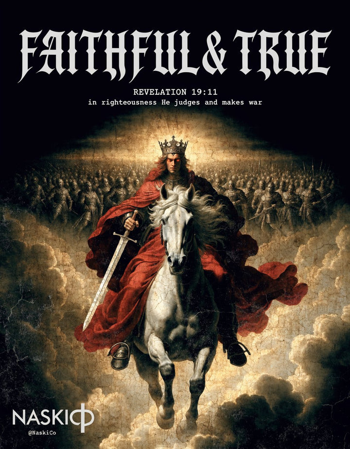 Faithful & True — NaskiCo Christian scripture tee & wall art, Rev 19:11