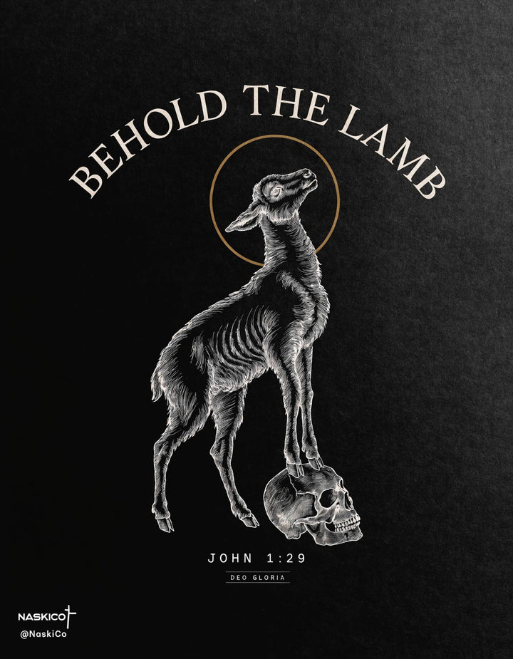 Behold The Lamb — NaskiCo Christian scripture tee & wall art, Jn 1:29