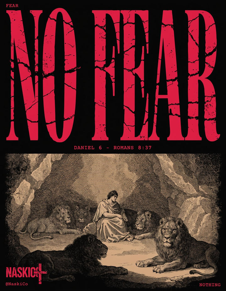 No Fear — NaskiCo Christian scripture tee & wall art, Rom 8:37