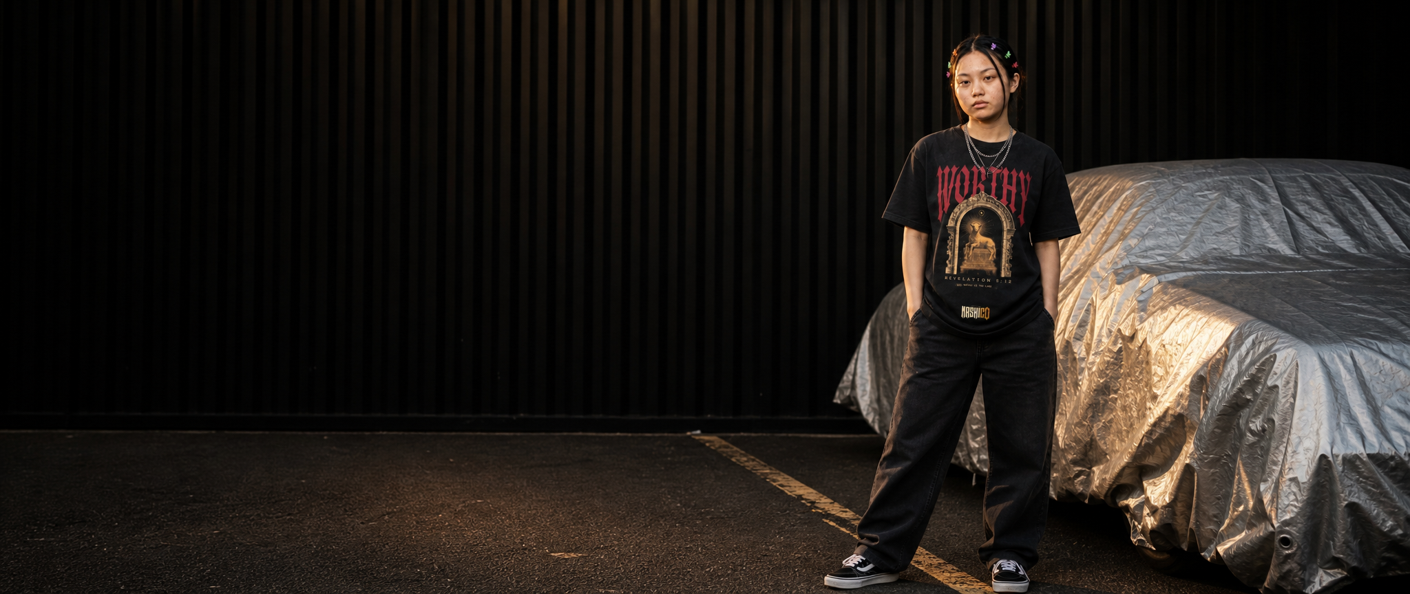 NaskiCo Worthy heavyweight tee worn by Suki in an editorial room
